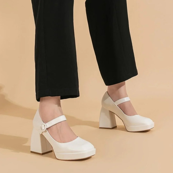 Women 4 Inches High Platform Mary Jane Shoes Chunky Block Heels - Picture 6 of 8